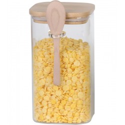 Porta Mantimento 1,3 Litros 18,5cm Por 10cm Em Vidro Borossilicato Com Tampa E Colher Bambu